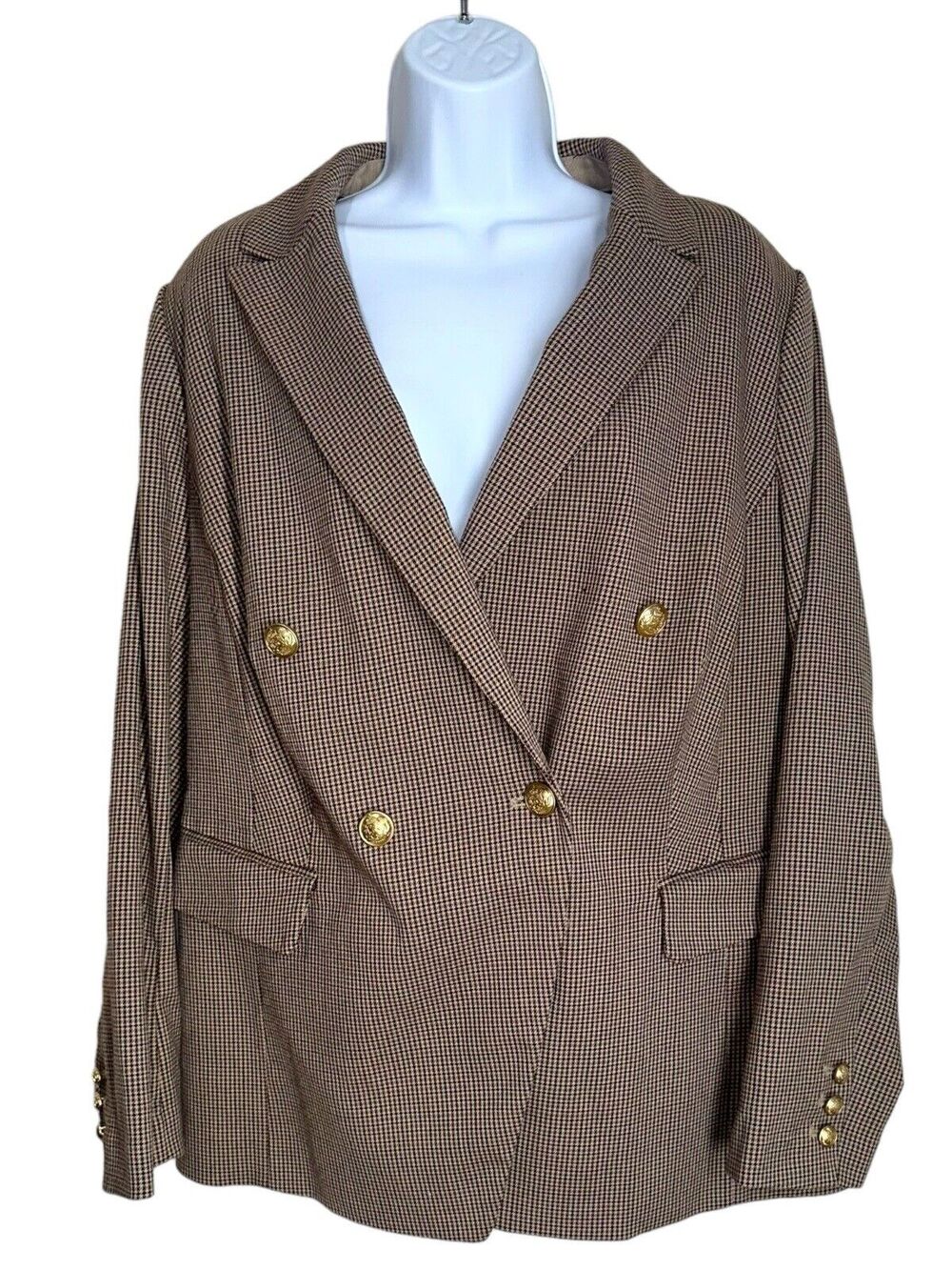 Lane Bryant Womens 18 The Bryant Blazer Double Breasted Houndstooth Equestrian